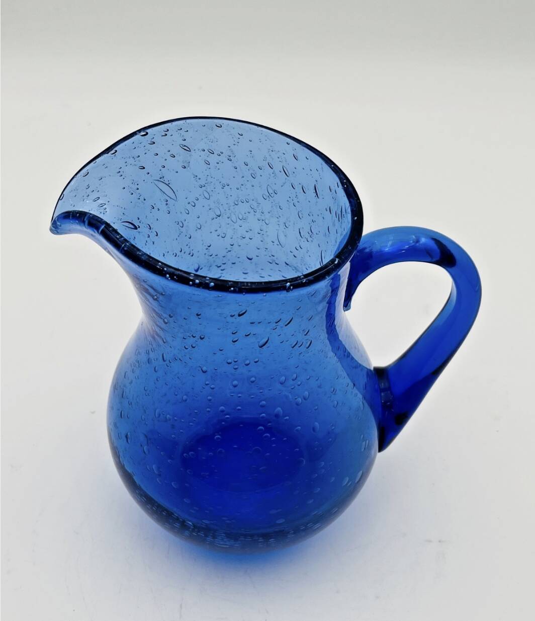 Blue bubble glass pitcher signed Biot