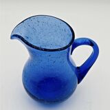 Blue bubble glass pitcher signed Biot
