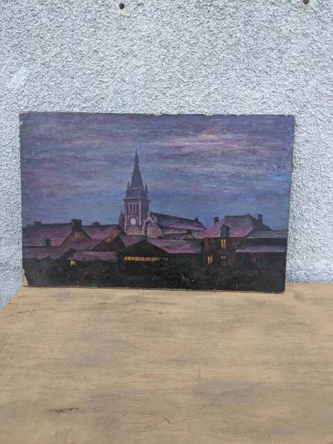 Oil on canvas paper, night view