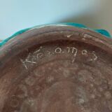 Turquoise cracked ceramic empty pocket signed Keramos, Sèvres circa 1950