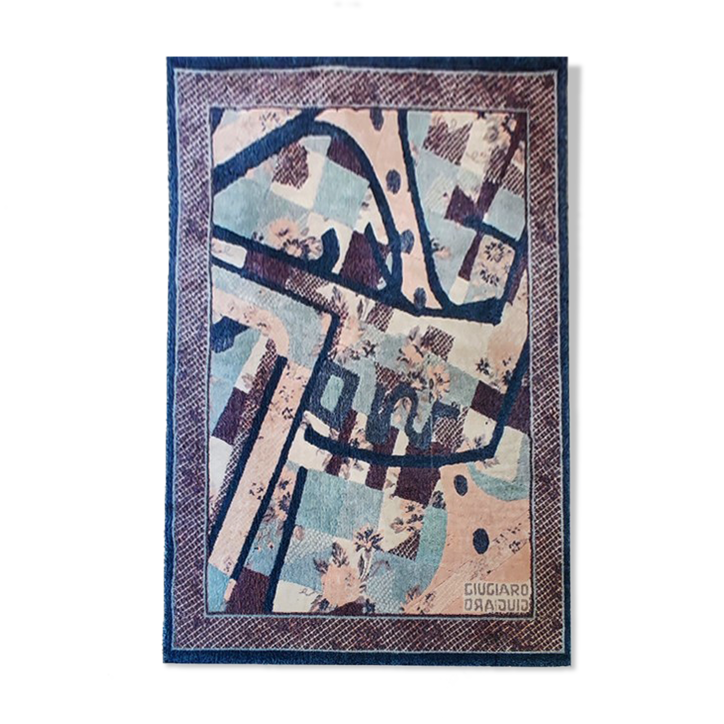 Tapis géométrique magnifique des années 1990 par Giorgetto Giugiaro pour Paracchi pure laine fabriqué en Italie.