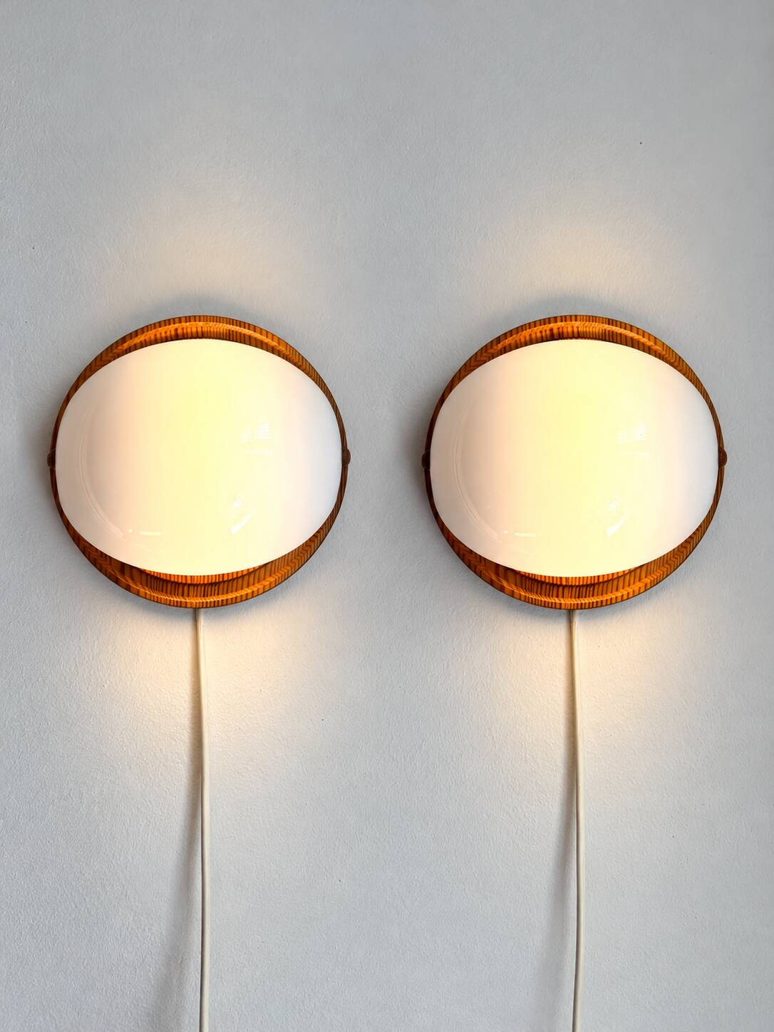 Wall lamps /wall sconce, pine wood / acryl marksljöd, sweden 1970s, pair