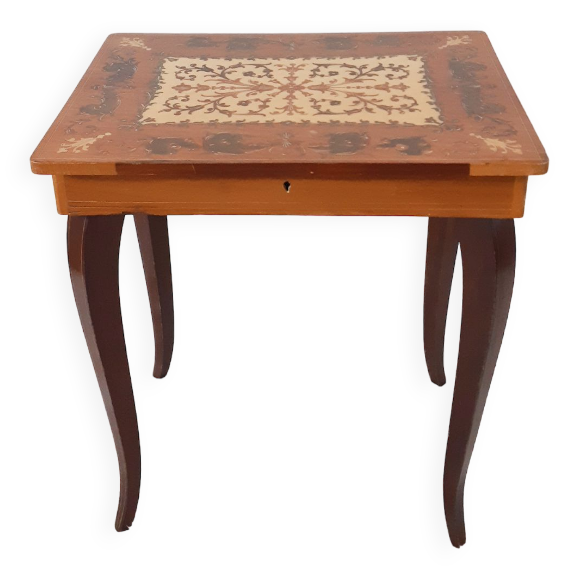 Stella chime, music box table, jewelry box, wood marquetry, side table, bedside table