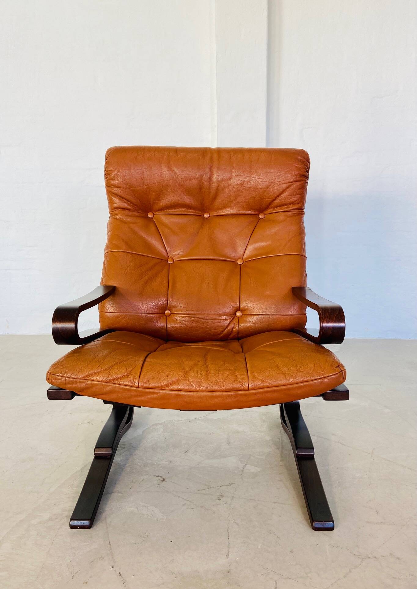 Vintage mid century scandinavian (oddvin rykken) cognac leather chair 1960s