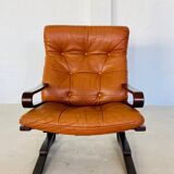 Vintage mid century scandinavian (oddvin rykken) cognac leather chair 1960s