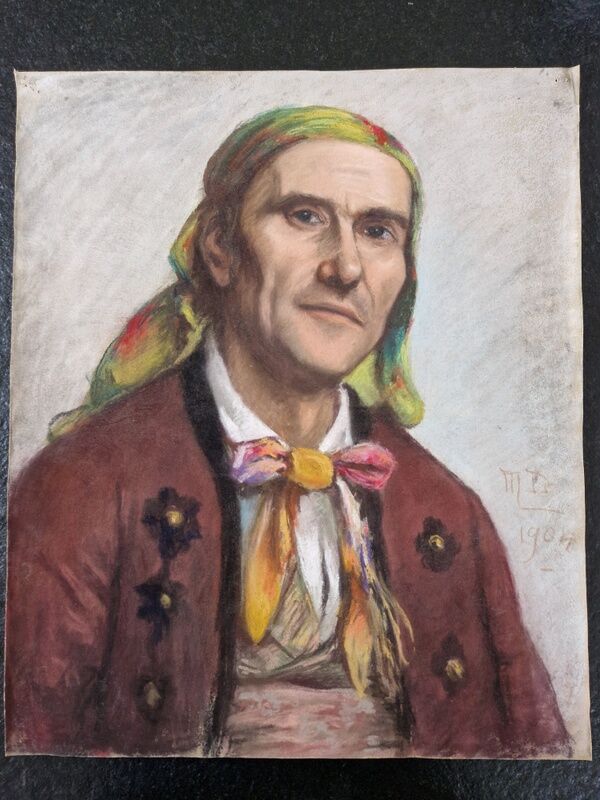 Marguerite Dubois née en 1883 pastel sur papier  "Portrait de gitan" - Signé et daté 1904
