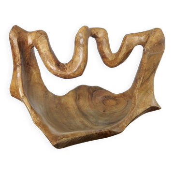 Très grande coupe à fruits en bois d'olivier, 1970, objet unique