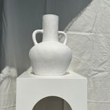 Handcrafted terracotta vase painted white with double handles h:40 d:30