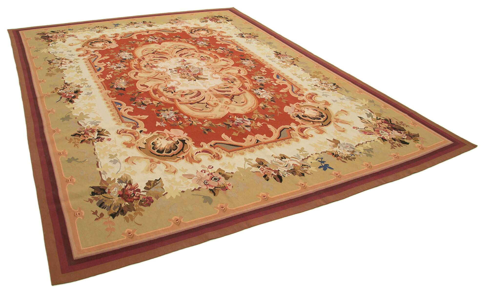 Handmade European Vintage Aubusson Kilim 275 cm x 364 cm