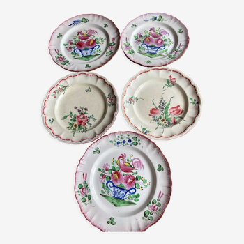 Ensemble de 5 assiettes faïencerie de Luneville