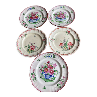 Set of 5 earthenware plates from Luneville