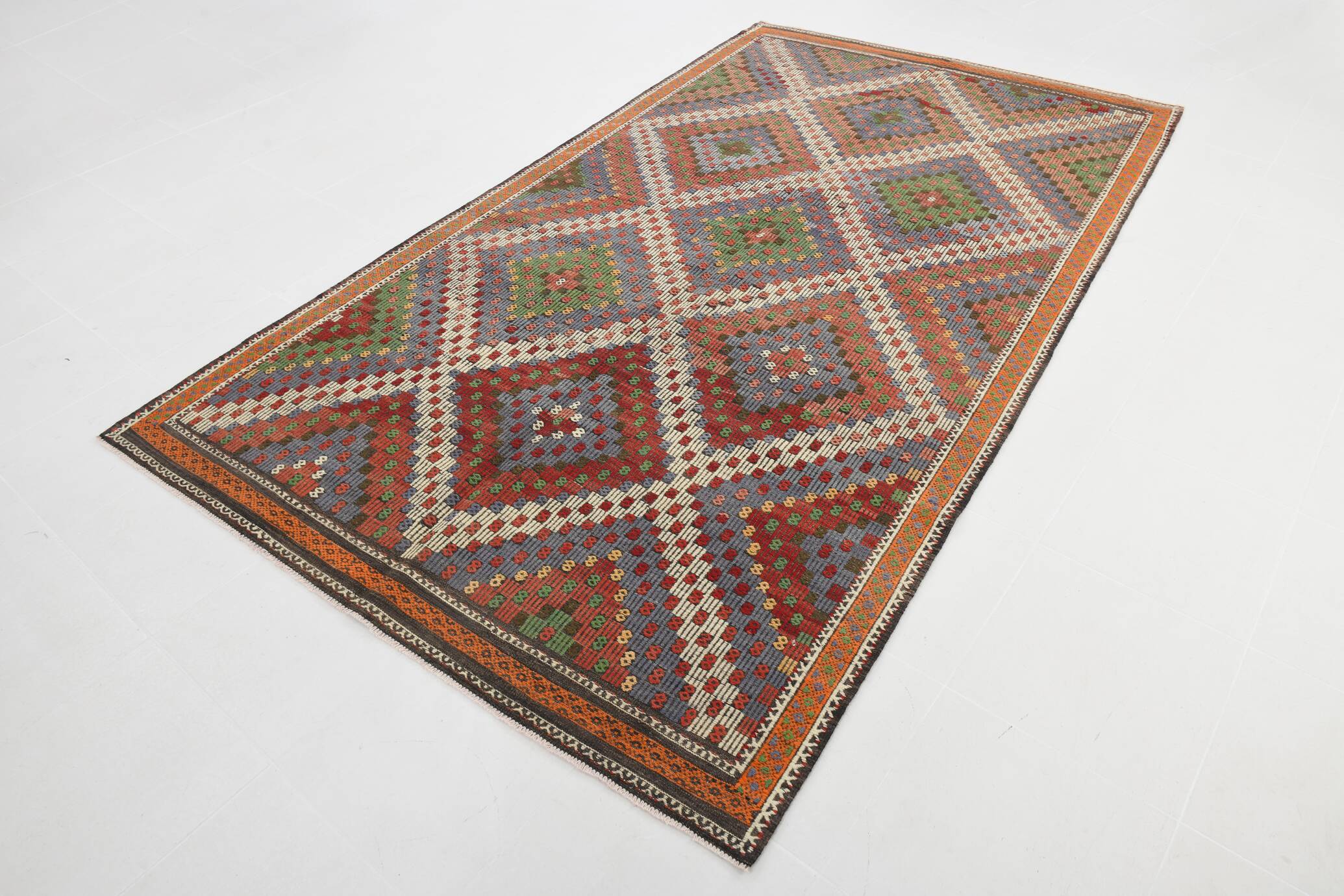 Blue & Green Tribal Vintage Kilim Rug, 177x314Cm