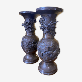 Lot de deux vases en bronze, Japon 1850