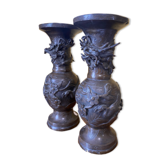 Lot de deux vases en bronze, Japon 1850