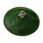 Suspension ancienne gamelle abat jour en tôle émaillée verte et douille en porcelaine
