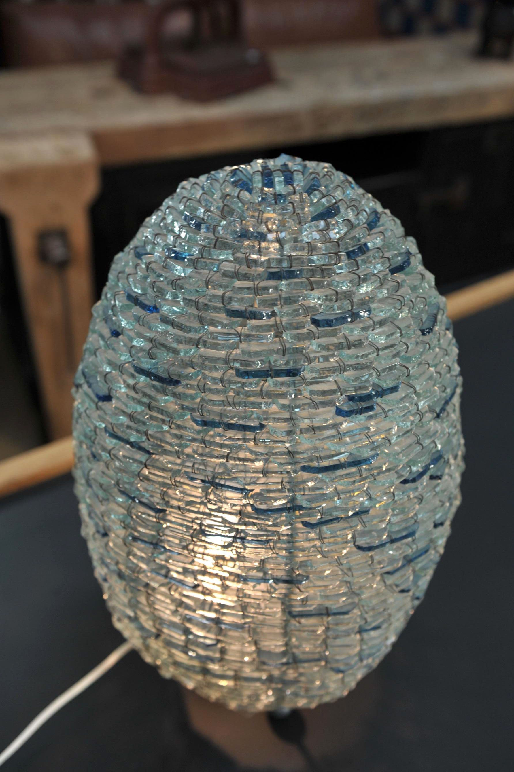 Design oval glass table lamp from the 1970s