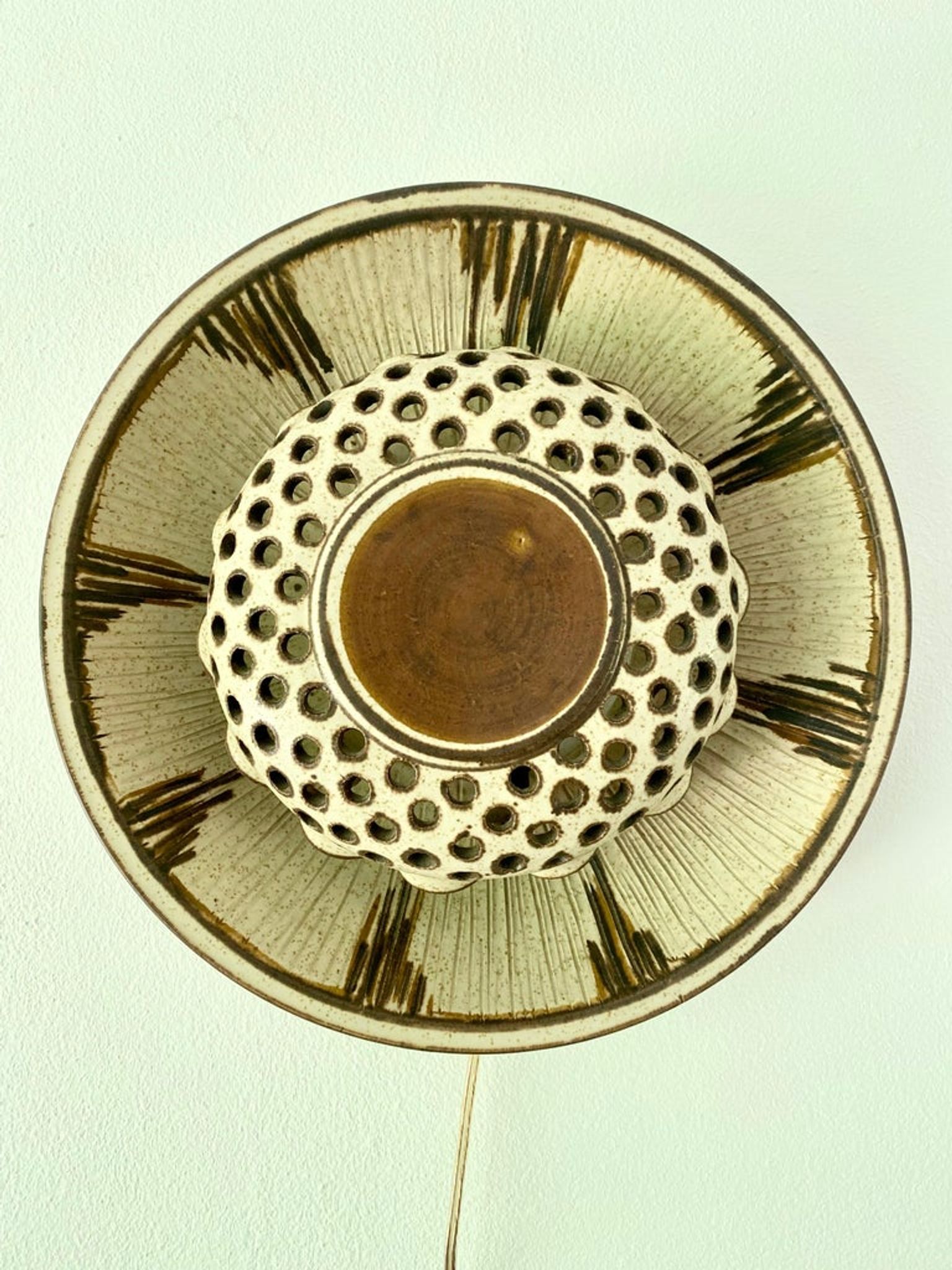 Rare Bente Jessen Ceramic Wall lamp for BJ Ceramics Denmark, ca 1970s.