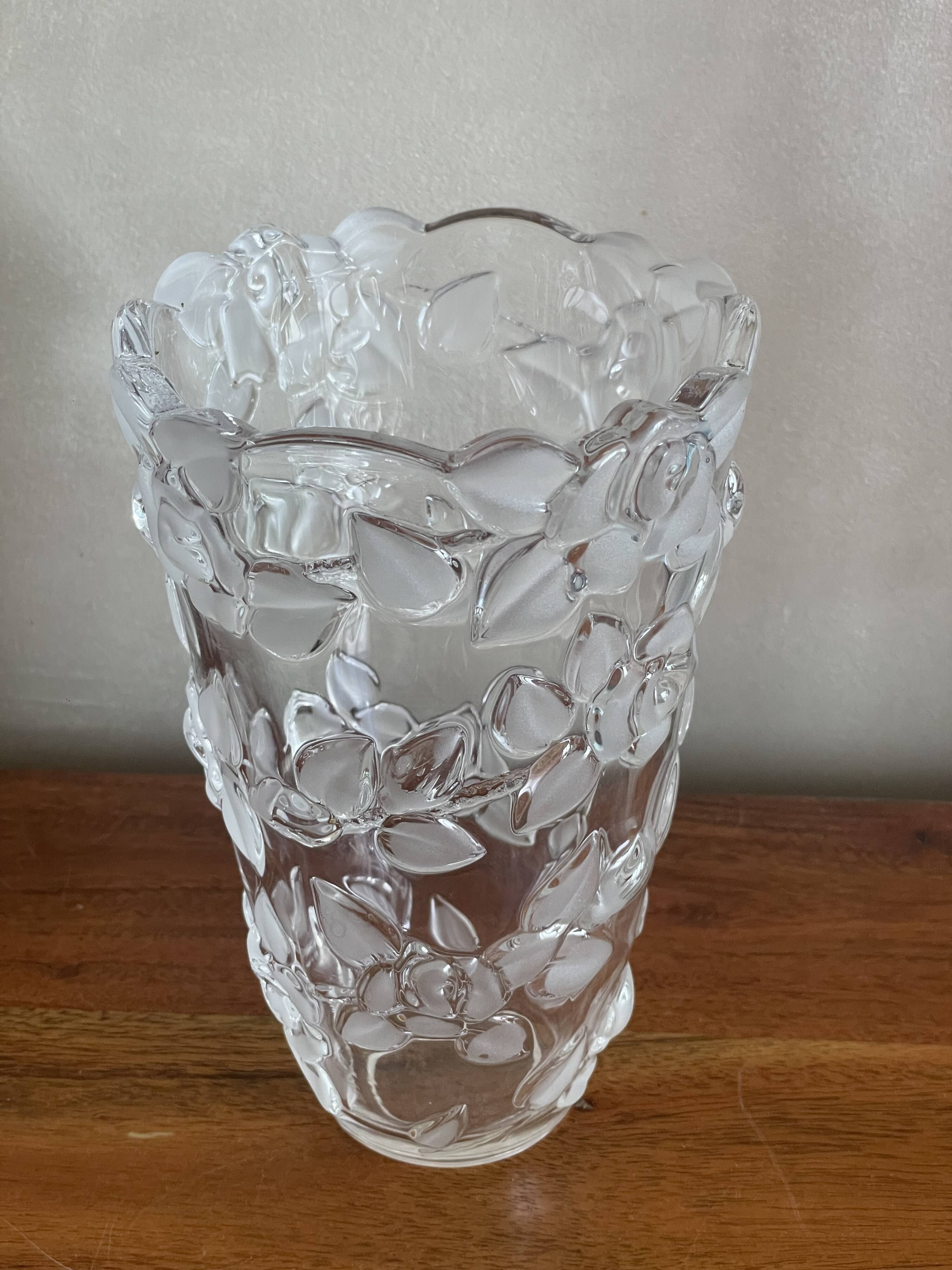 Molded glass vase with rose decor