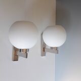 Pair of vintage wall lights - Chrome and glass - 1970s