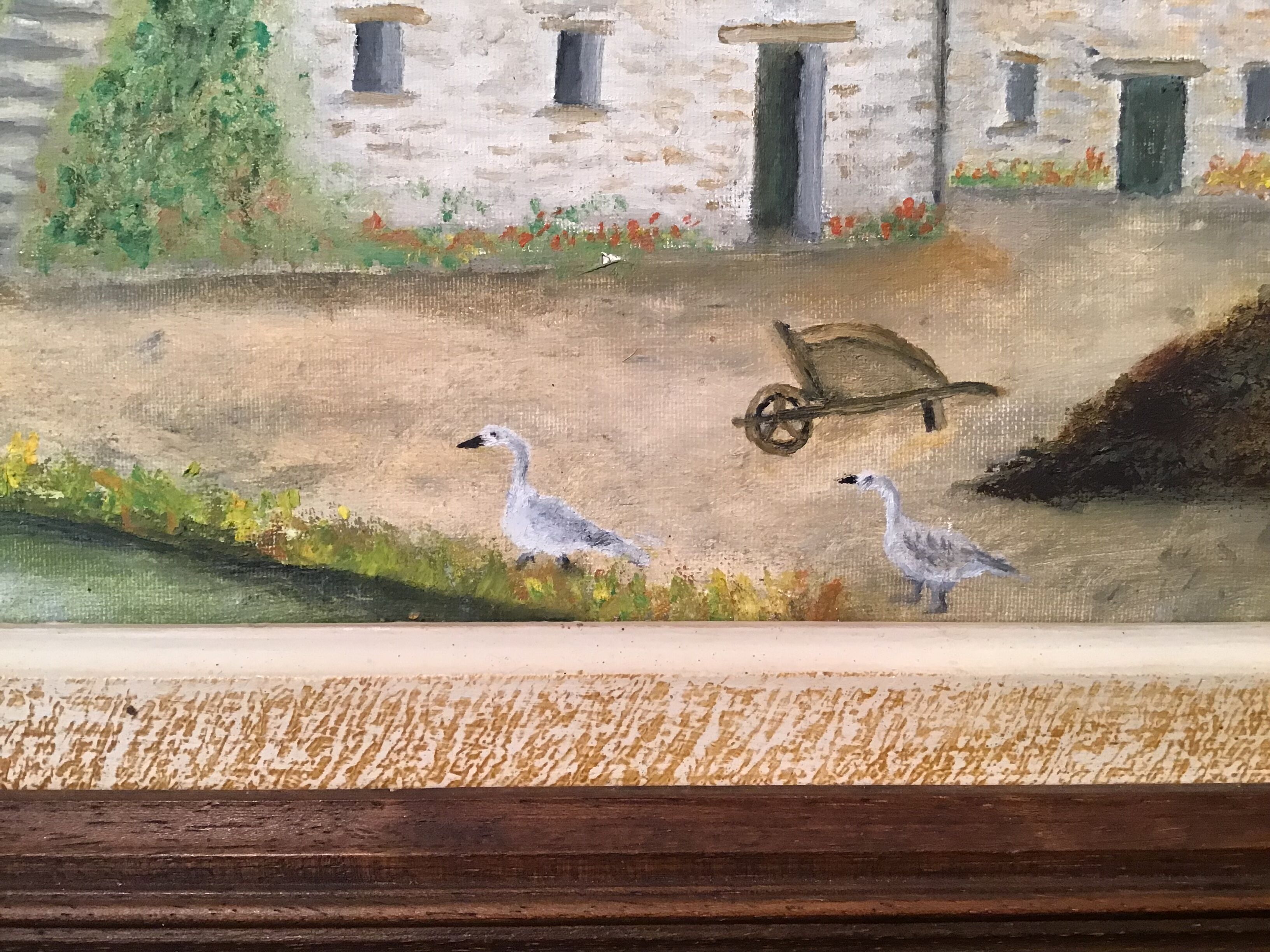 Old painting, farmhouse landscape signed Louis Dubois and dated 83