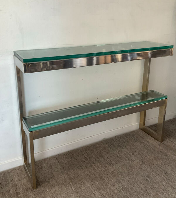Console « G » par Belgochrom en laiton et verre des années 70