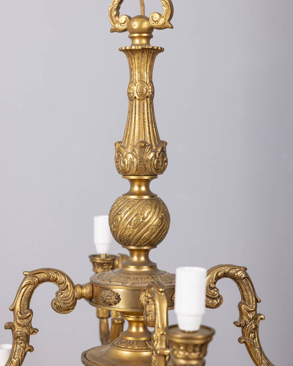 Classic 12 light golden bronze chandelier from the mid-20th century