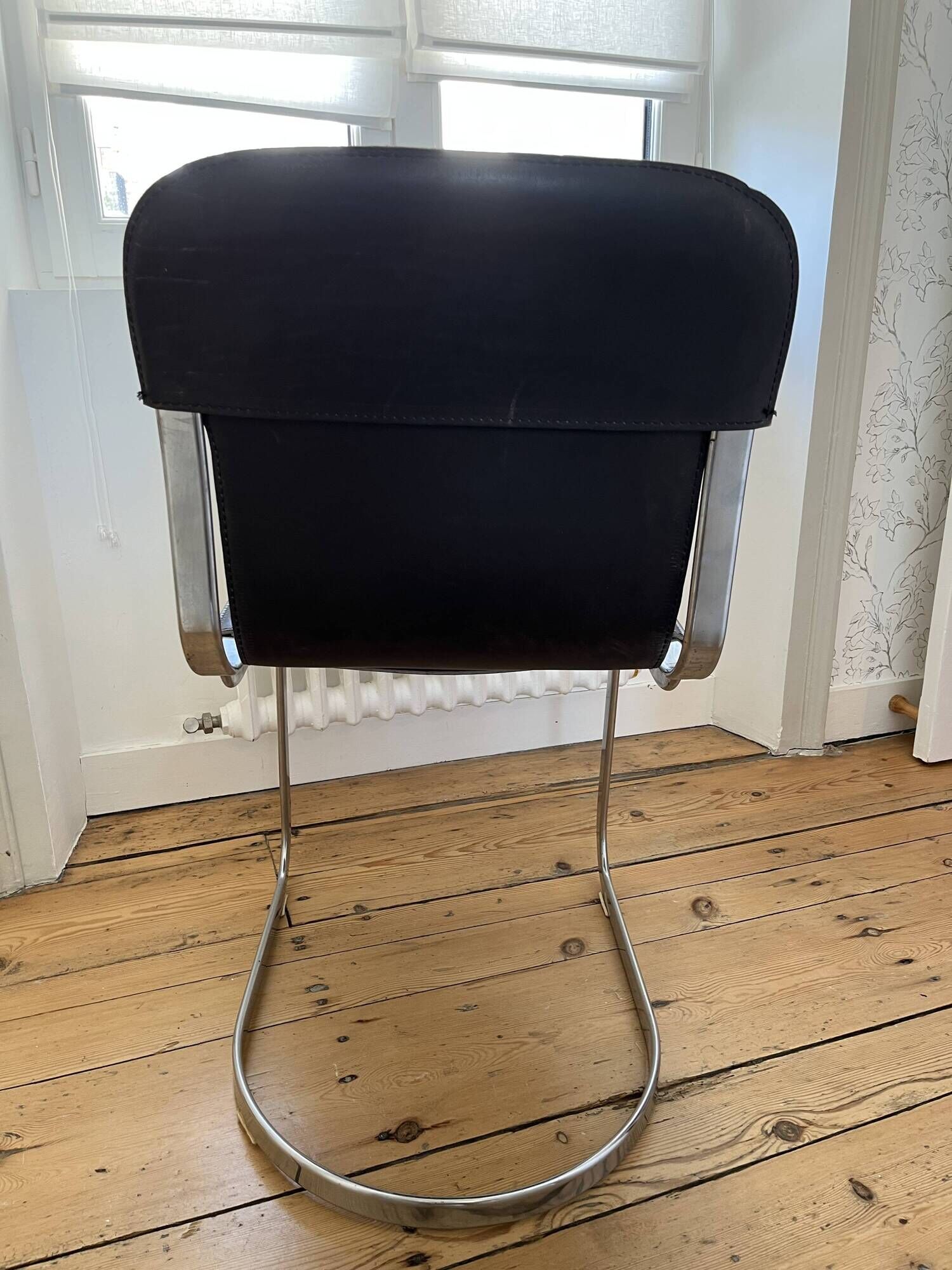 4 c2 chairs by cidue italy, in chrome metal and dark brown leather. 1970s.