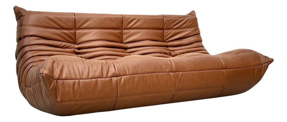 Togo Sofa in Brown leather attributed to Michel Ducaroy for Ligne Roset.