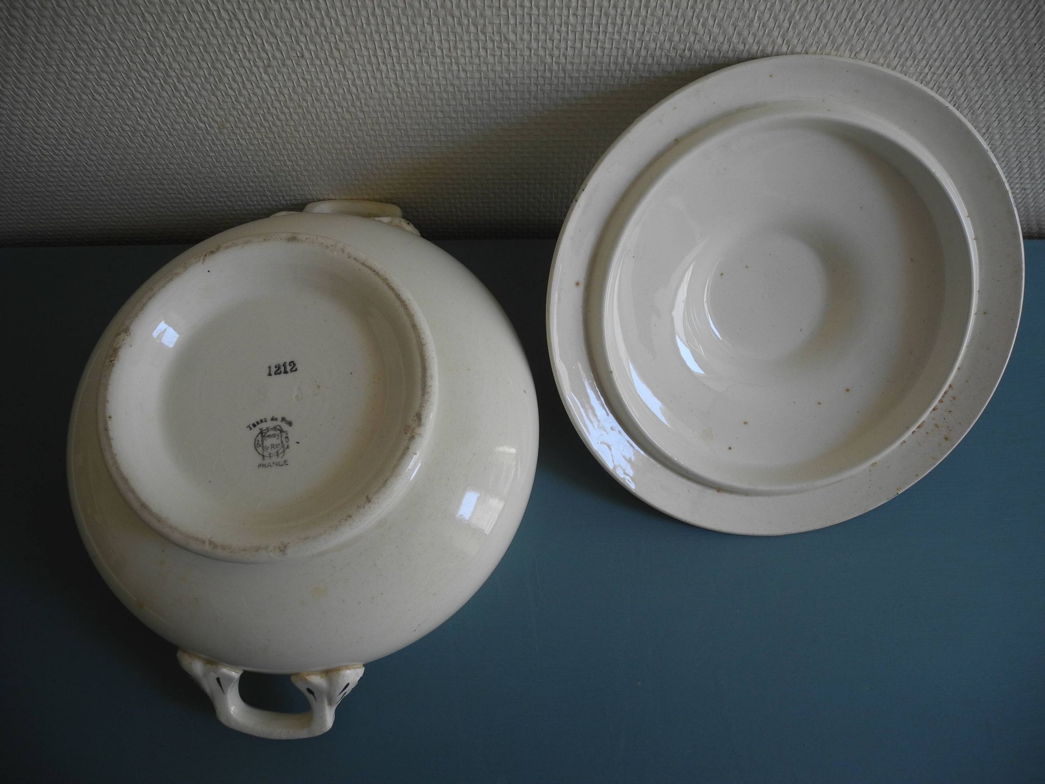 old vegetable soup tureen Terre Fer Choisy Roi antique French dish