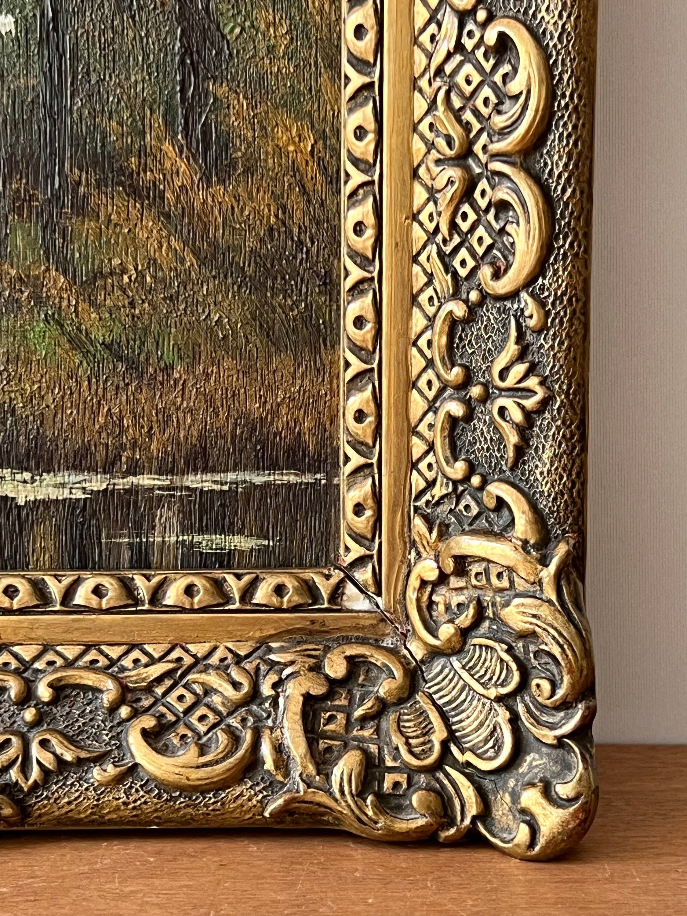 1950s Landscape, Framed Forest Landscape Oil Painting, Forest Oil Painting