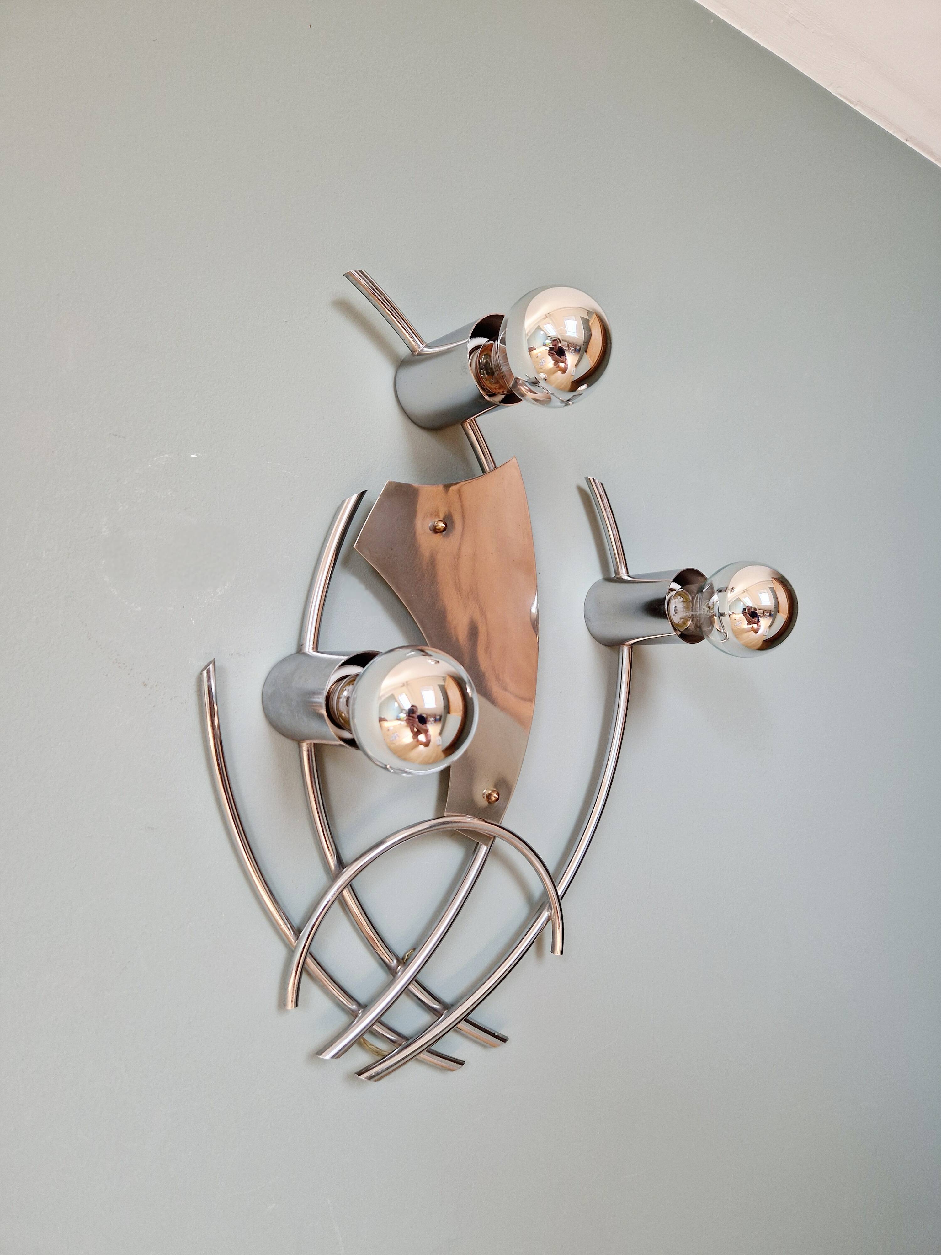 Vintage chrome metal wall light, 70s