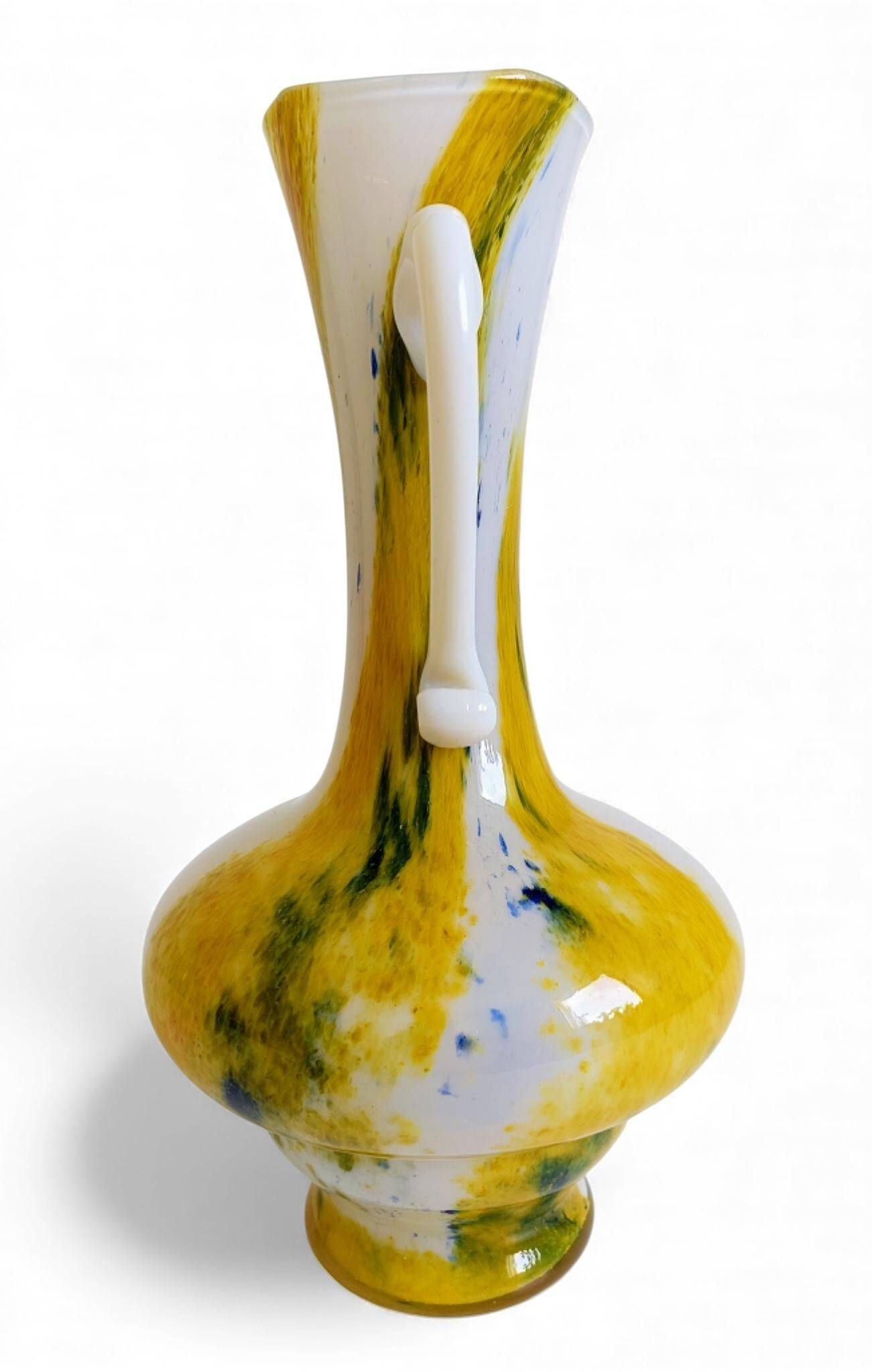 Cristallerie de Clichy White Opaline Pitcher Vase, Handmade in France