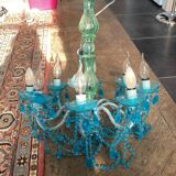 Lustre à pampilles bleu 8 ampoules