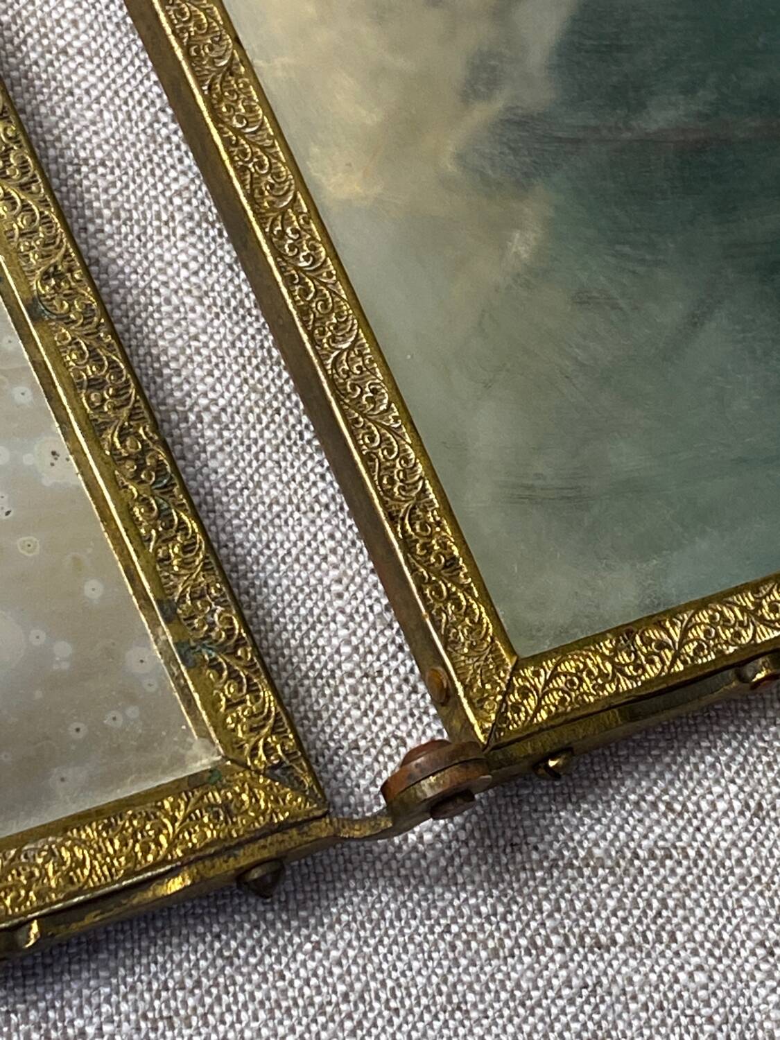 Vintage barber triptych mirror