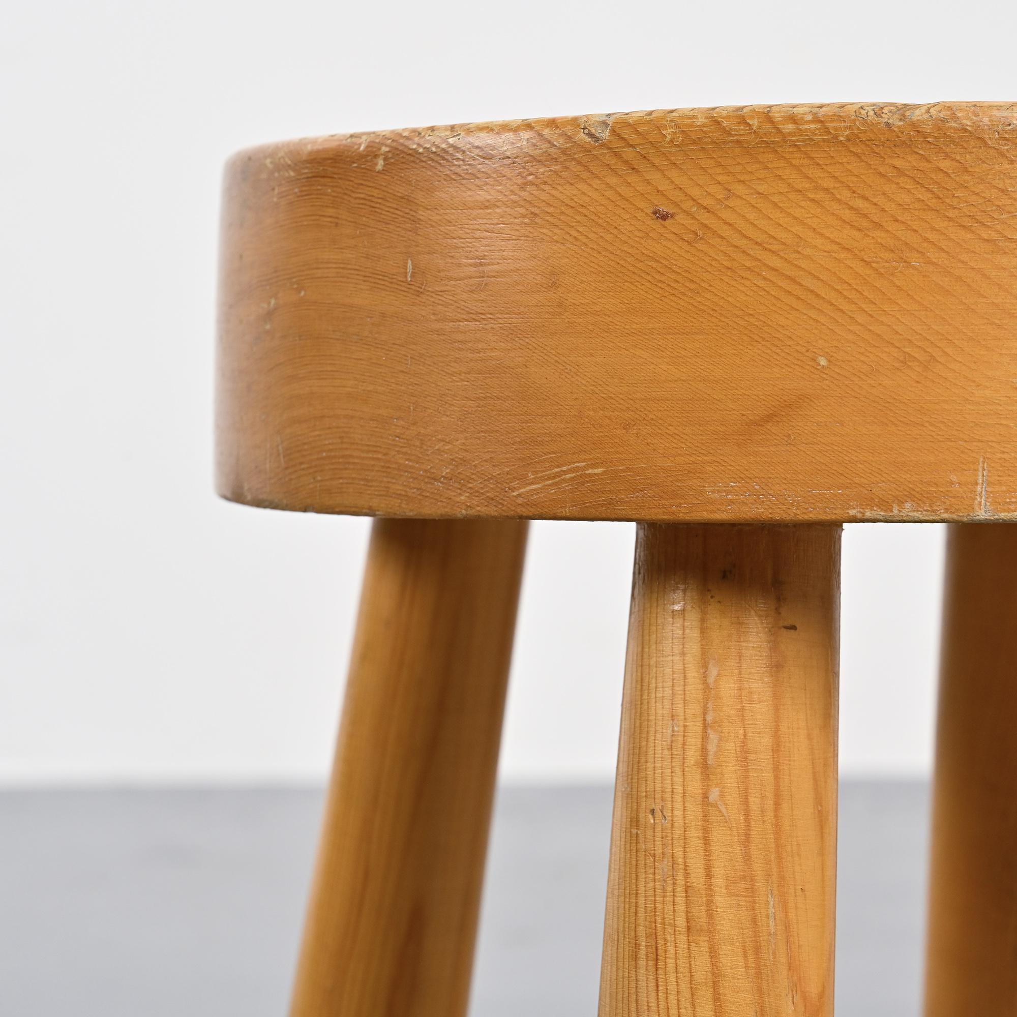 Solid pine stool, Charlotte Perriand 1960s