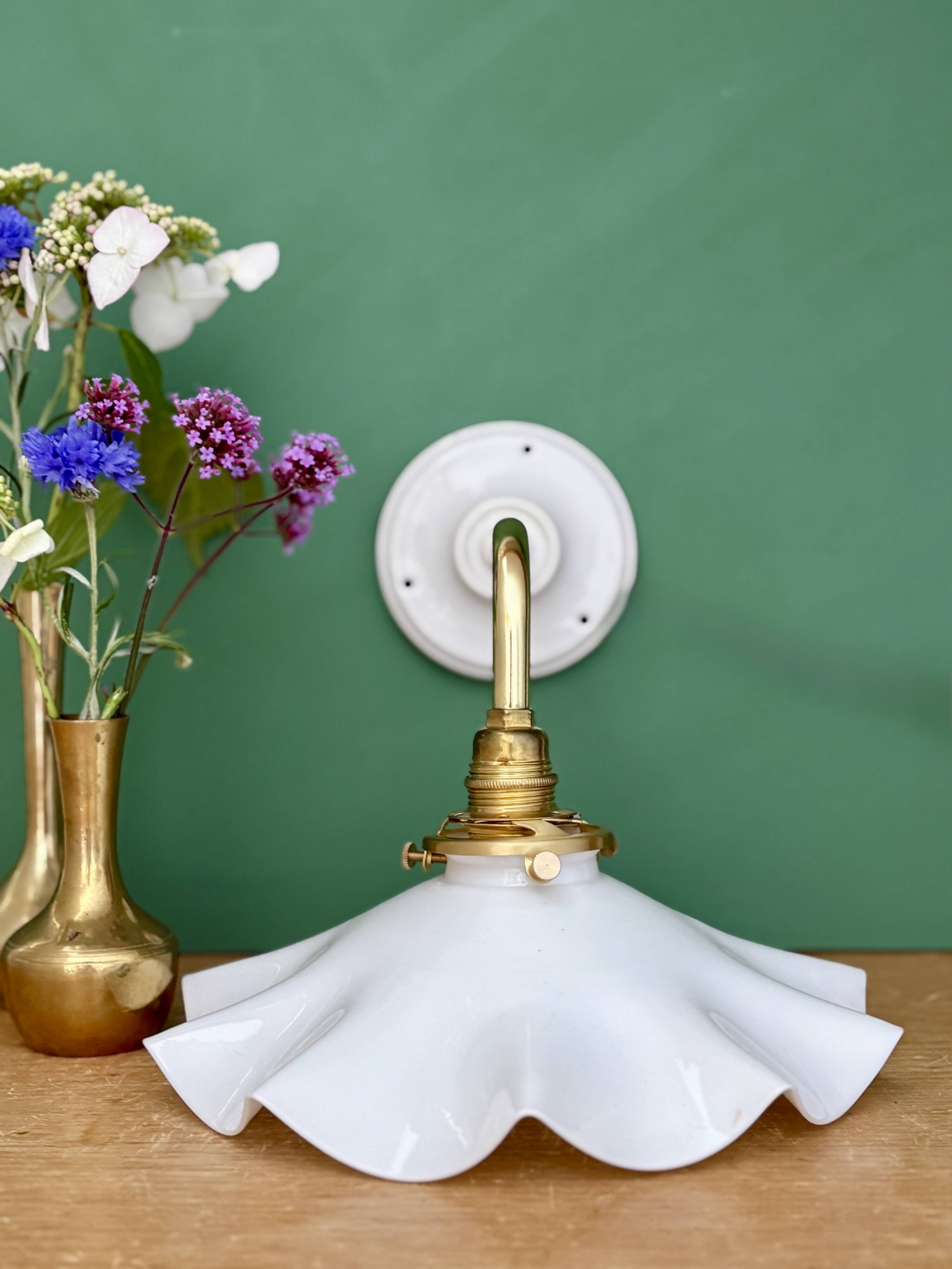 Vintage white opaline lampshade wall light