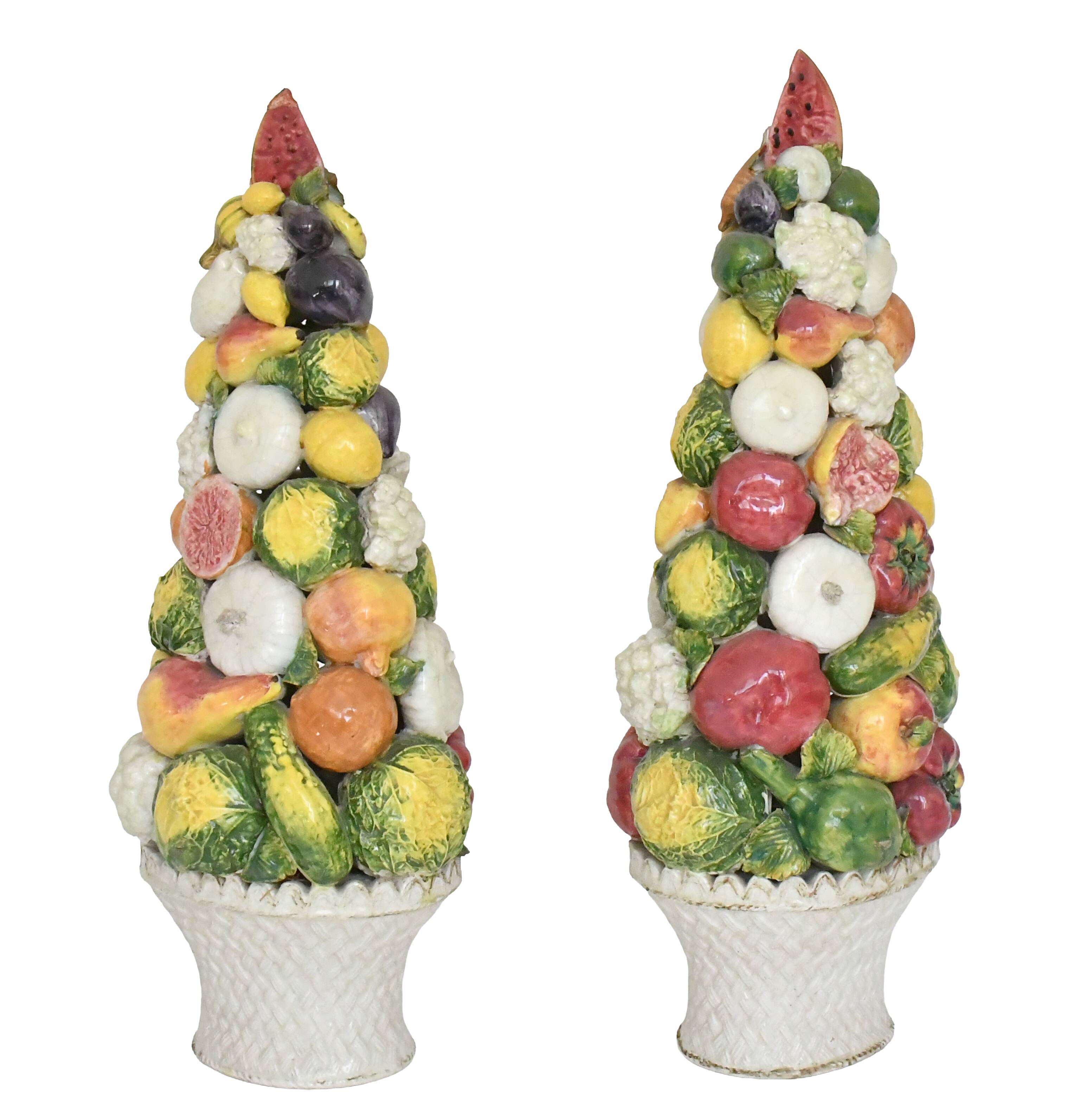 Pair of important majolica ceramic centrepieces from Italy.