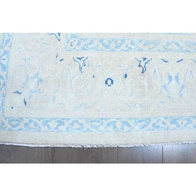 1970s Vintage Persian Handmade Wool Cotton Light Blue Area Rug 291x397