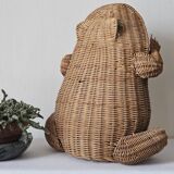 Vintage rattan frog magazine rack
