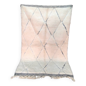 Berber Beniouarin rug white with blue diamond 100% wool