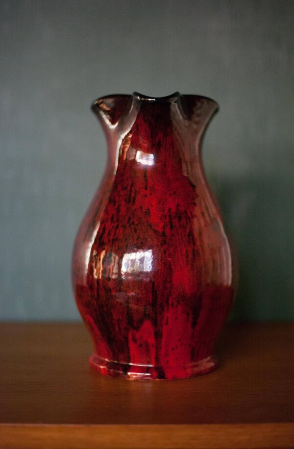 Pichet en terre cuite vernissé rouge sang de boeuf et noir, vase terre cuite, pichet vintage, cuisin