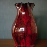 Terracotta pitcher glazed in oxblood red and black, terracotta vase, vintage pitcher, kitchen
