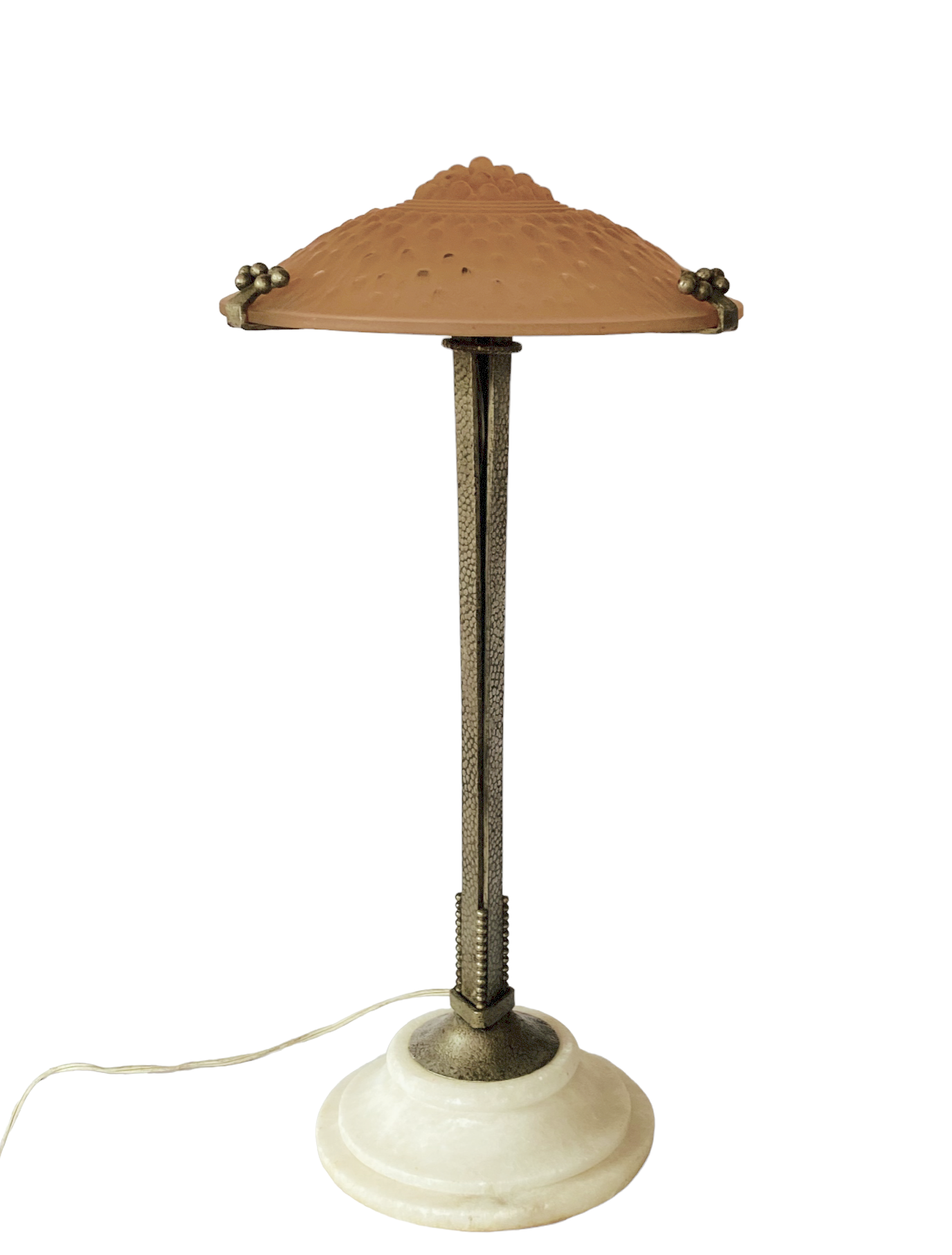 Monumental art deco pink table lamp, Muller frères Luneville, France, ca 1920s