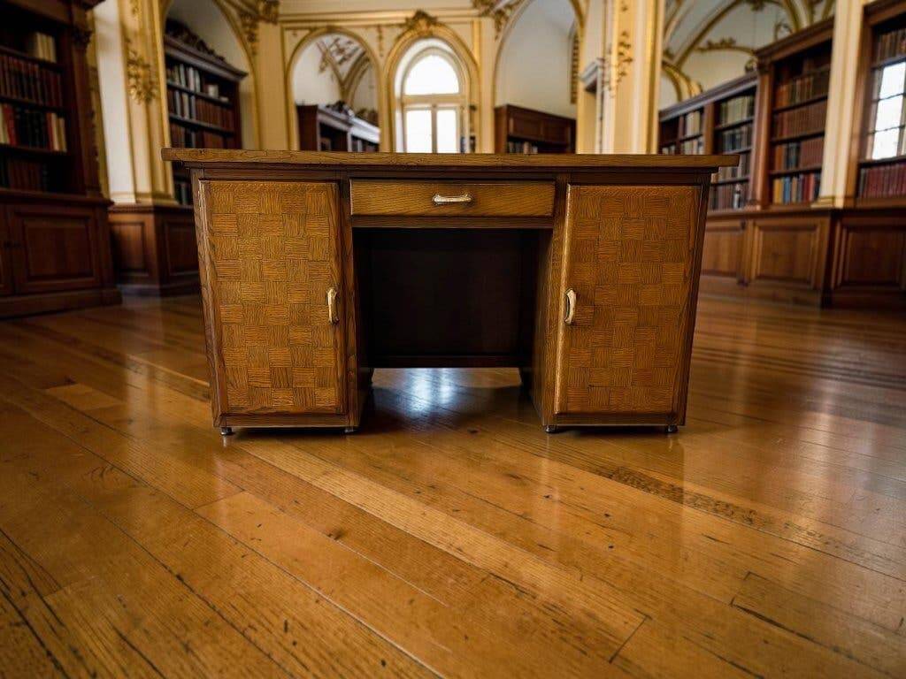 Bureau en bois vintage avec incrustation