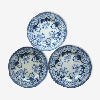 Set de 3 assiettes à dessert Creil Montereau modèle Flora: Les liserons bleus