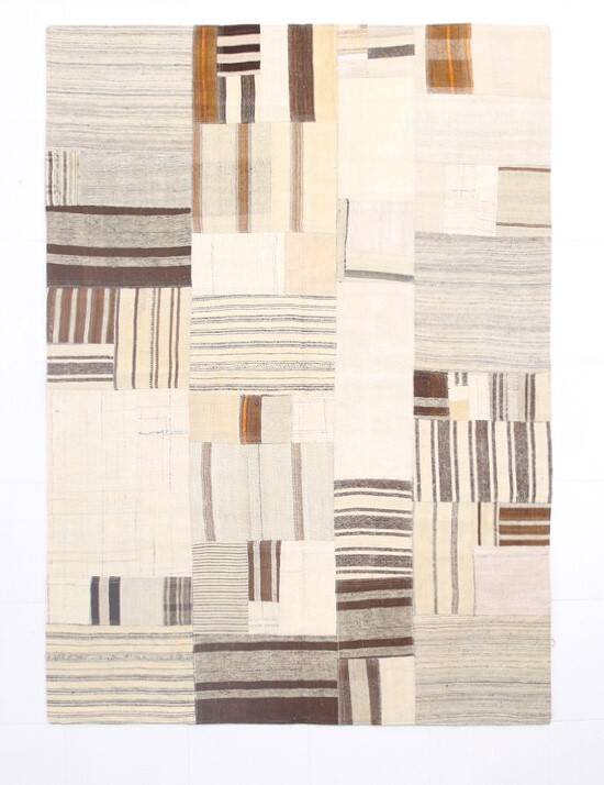 Tapis Kilim vintage fait à la main beige neutre 5x8, 167x234 cm