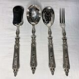 Old candy confectionery service 4 pieces silver metal case XIXth