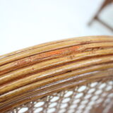 Set of 6 Antique Rattan Dining Chairs with Cane Backrest