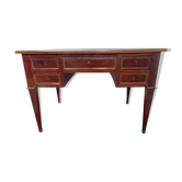 Bureau plat double face style Louis XVI en acajou avec dessus de cuir vert