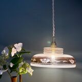 Vintage frosted glass pendant lampshade with gold frieze